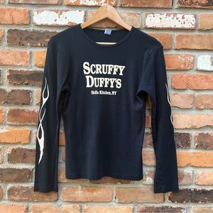 Graphic long sleeve tee with flames down the sleeves!